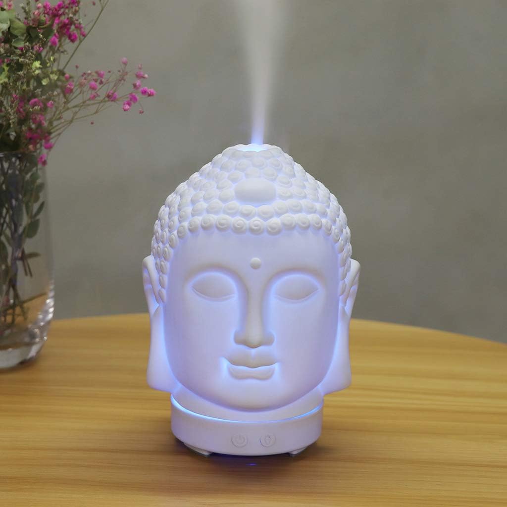 VOCD Buddha Head Aromatherapy Diffuser, Ultrasonic Cool Mist Essential Oil Diffuser, 7 Color Changed LED for Home, Office, Spa, Desktop, Car