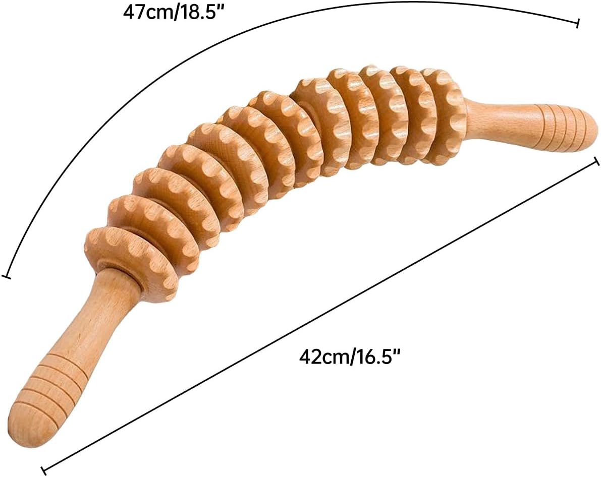 AIMALL Wooden 12-Roller Body Massager Stick for Deep Tissue Relief - Manual Meridian Massager for Neck, Waist, Thighs, Trigger Point Therapy for Fascia and Cellulite