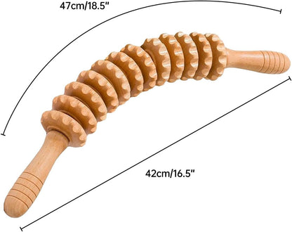 AIMALL Wooden 12-Roller Body Massager Stick for Deep Tissue Relief - Manual Meridian Massager for Neck, Waist, Thighs, Trigger Point Therapy for Fascia and Cellulite