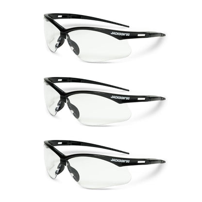 Jackson Safety SG Safety Glasses - Eye Protection for Men & Women - Anti-Scratch Lens with Black Frame - ANSI Z87.1 - Pack of 3 (Multiple Styles)