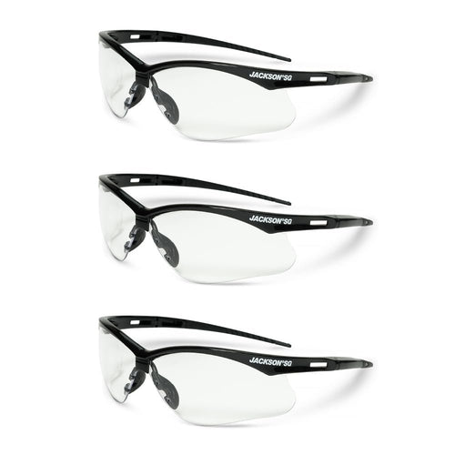 Jackson Safety SG Safety Glasses - Eye Protection for Men & Women - Anti-Scratch Lens with Black Frame - ANSI Z87.1 - Pack of 3 (Multiple Styles)