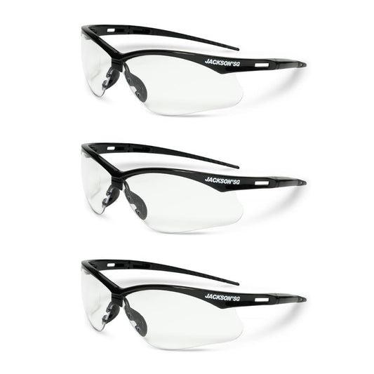 Jackson Safety SG Safety Glasses - Eye Protection for Men & Women - Anti-Scratch Lens with Black Frame - ANSI Z87.1 - Pack of 3 (Multiple Styles)