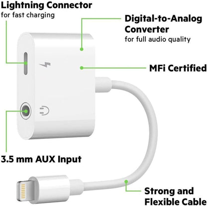 [Apple MFi Certified] 2 Pack Lightning to 3.5mm Headphone Jack Adapter for iPhone,2 in 1 AUX Audio + Charger Splitter Dongle Compatible with iPhone 14/13/12/11/XS/XR/X/7 8/Pad, Support All iOS System