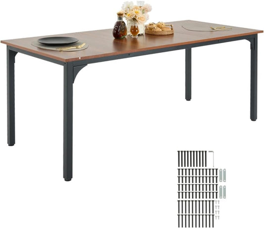 VEVOR Rectangle Dining Table, 71 inch Length Large Wood Tables for 6-8 Person, Farmhouse Dinner Furniture, Rustic Conference Desk with Iron Legs, for Home Kitchen Living Room, Brown(Only Table)