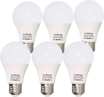 12V LED Bulb E26 7W 630Lm 12 Volt Low Voltage Lights AC/DC 11-16V E27 A19 Edison Lamp(3000K Warm White)40-60 Watt Bulbs Equivalent-12volt Battery Power System Interior Off Grid Solar Lighting- 6 Pack