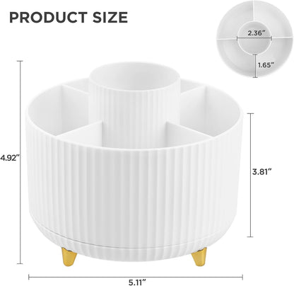 HBlife Pencil Pen Holder for Desk, 5 Slots 360° Degree Rotating Desk Organizers and Accessories, Desktop Storage Stationery Supplies Cute Pencil Cup Pot for Office, School, Home, Art Supply, White