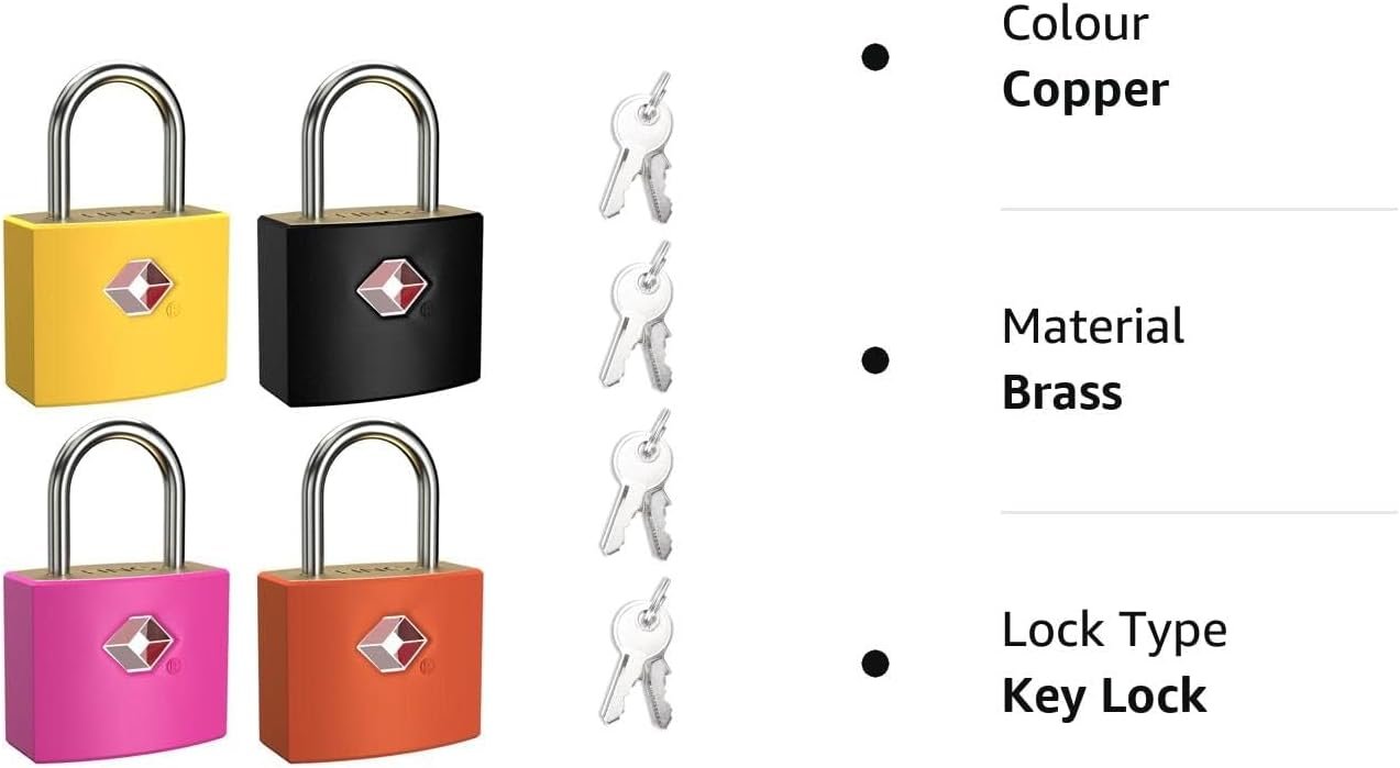 TSA Luggage Locks with Keys, [4 Packs][8 Keys] ZANZER Key Travel Locks, Suitcase Padlock for Luggage, Keyed Luggage Locks Brass for Gym Lockers, Laptop Bags,Travel Suitcases (Black 4-Pack)