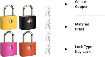 TSA Luggage Locks with Keys, [4 Packs][8 Keys] ZANZER Key Travel Locks, Suitcase Padlock for Luggage, Keyed Luggage Locks Brass for Gym Lockers, Laptop Bags,Travel Suitcases (Black 4-Pack)