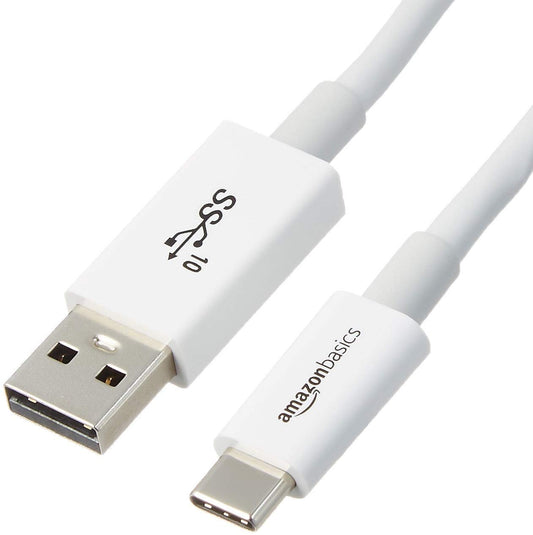 Amazon Basics USB-C to USB-A 3.1 Gen 2 Adapter Fast Charging Cable, 10Gbps High-Speed, 0.9 meters, White