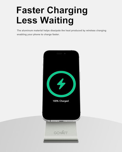 GOWATT Magnetic Charger Stand 15W Fast Charging, Compatible With Apple, Wireless Charger for iPhone 16 15 14 13 12 Series and Airpods
