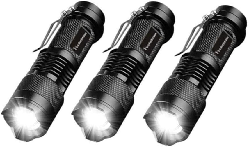 LED Flashlight Mini Flashlight 300 Lumen Portable Tactical Zoomable Pocket Flashlight Light Adjustable Focus for Kids Camping Emergency Travel Hiking Flashlight Lights（3 Pack）