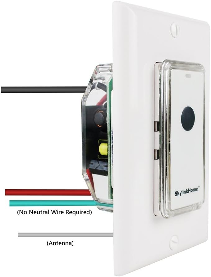 SkylinkHome WR-318 Dimmable Wall Switch with Snap on Remote Lighting Control in-Wall Home Automation Smart Light Receiver, SkylinkNet Compatible Easy DIY Installation Without Neutral Wire (300 Watts)