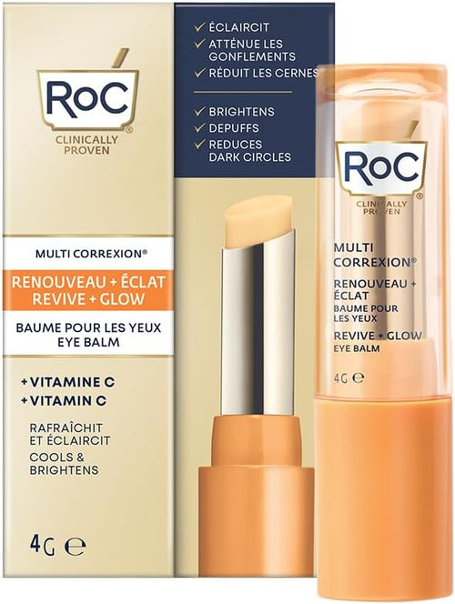 RoC - Multi Correxion Revive + Glow Eye Balm - Vitamin C Formula And Peptides - Reduction Of Dark Cracks And Bags - Contactless Application - Hypoallergenic - 4g