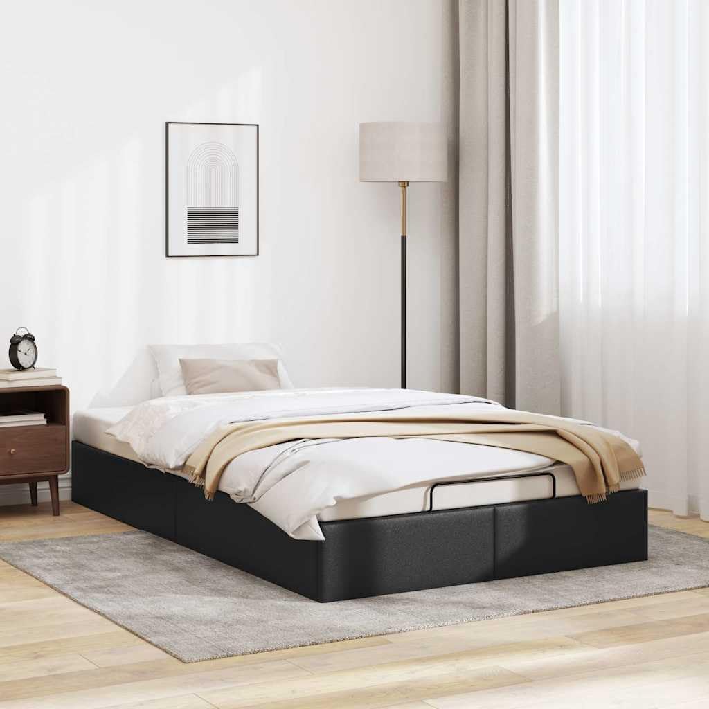 vidaxl King Single Ottoman Bed Frame - Black Faux Leather Storage Bed with Hydraulic Lift Mechanism