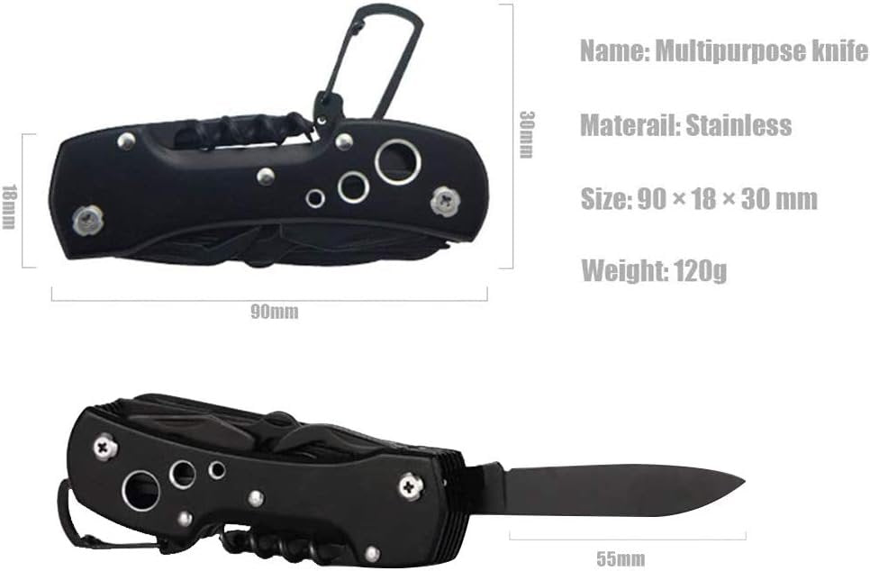 HONZIN Multitool Knife Camping 15 in 1 Multi Purpose Pocket Tool Antirust Black Oxide Swiss Style Pocket Knife for Survival Fishing Car Travel
