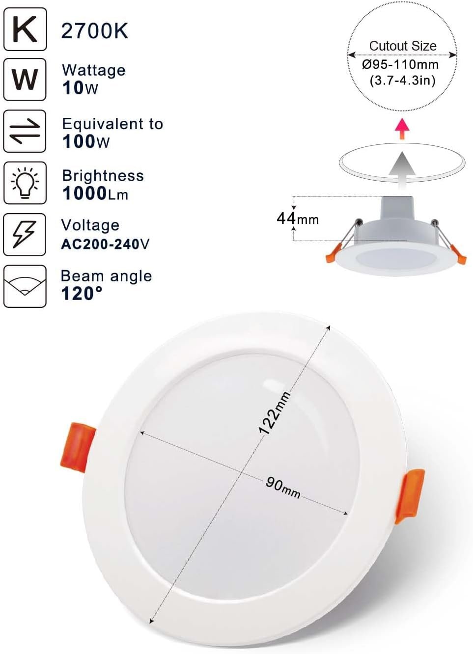 DUSKTEC RGB LED Downlights Ceiling 10W, Colour Changing Spot Lights Dimmable 95-110mm Cutout, Smart Bluetooth Recessed White Spotlights 4 inch, IP44 Ultra Slim APP Controlled Kitchen Lighting 4 Pack