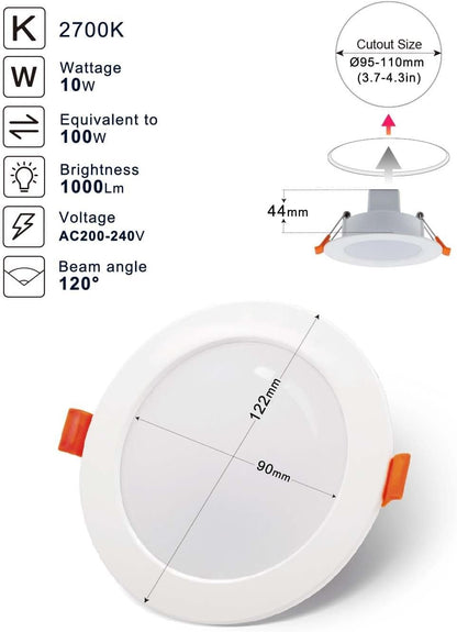 DUSKTEC RGB LED Downlights Ceiling 10W, Colour Changing Spot Lights Dimmable 95-110mm Cutout, Smart Bluetooth Recessed White Spotlights 4 inch, IP44 Ultra Slim APP Controlled Kitchen Lighting 4 Pack