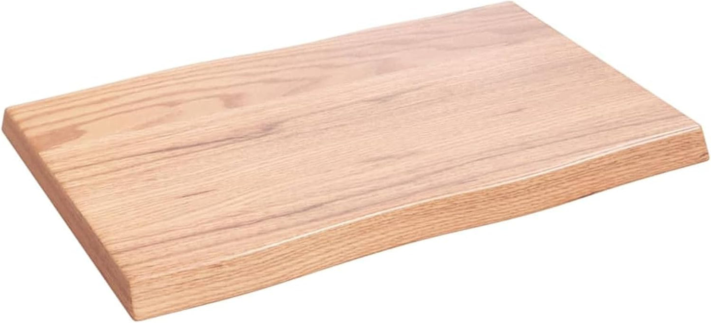 Light Brown Oak Wood Tabletop, 60 x 40 x 4 cm, Solid Treated Wood, Live Edge Design, Replacement Top for Kitchen Coffee Table, Dining Table, Desk Surface