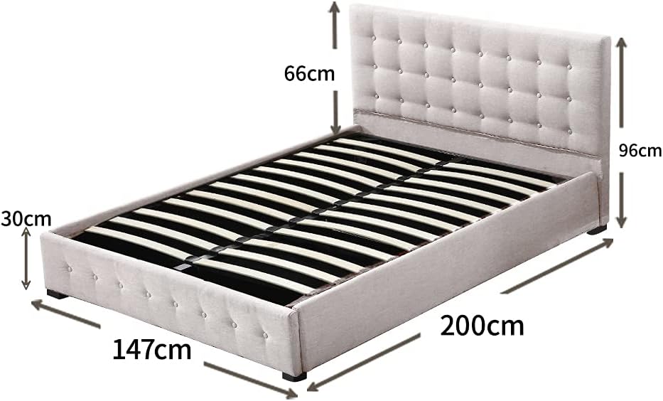 Levede Bed Frame Base with Gas Lift Storage Double Size Beige Platform Fabric