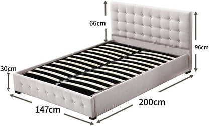 Levede Bed Frame Base with Gas Lift Storage Double Size Beige Platform Fabric