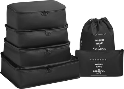 OSDUE Luggage Organizer, 6 Pieces Travel Cube System, Separators Travel Pouches, Travel Organizers, Clothing Underwear Footwear Organizers Sacks Storage Suitcase Set, Black-6pcs