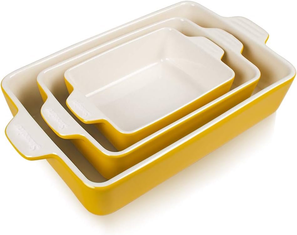 SWEEJAR Ceramic Bakeware Set, Rectangular Baking Dish Lasagna Pans for Cooking, Kitchen, Cake Dinner, Banquet and Daily Use, 11.8 x 7.8 x 2.75 Inches of Baking Pans (Yellow)