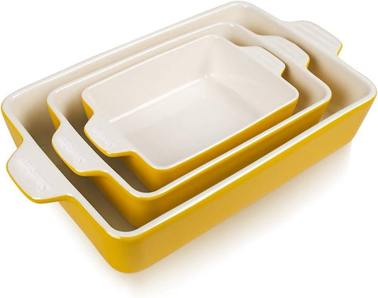 SWEEJAR Ceramic Bakeware Set, Rectangular Baking Dish Lasagna Pans for Cooking, Kitchen, Cake Dinner, Banquet and Daily Use, 11.8 x 7.8 x 2.75 Inches of Baking Pans (Yellow)