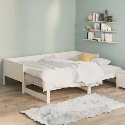 vidaXL Solid Wood Pine Pull-Out Day Bed Living Room Bedroom Sleepover Overnight Bed Couch Sofa Seat Occasional Bed Home Wooden Furniture White