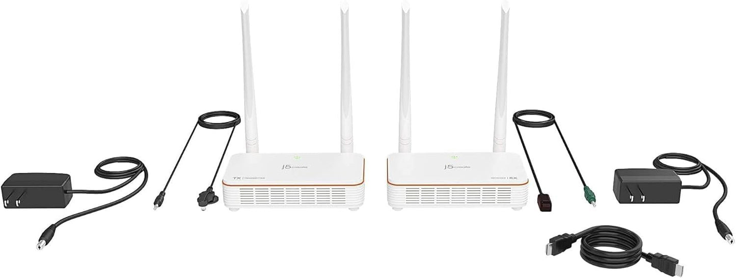 j5create Wireless Display HDMI Extender Full HD 1080p 60fps Transmitter and Receiver with IR Remote Control, 200ft Transmission, Ultra-Low Latency, for Home/Office/Church (JVAW53)