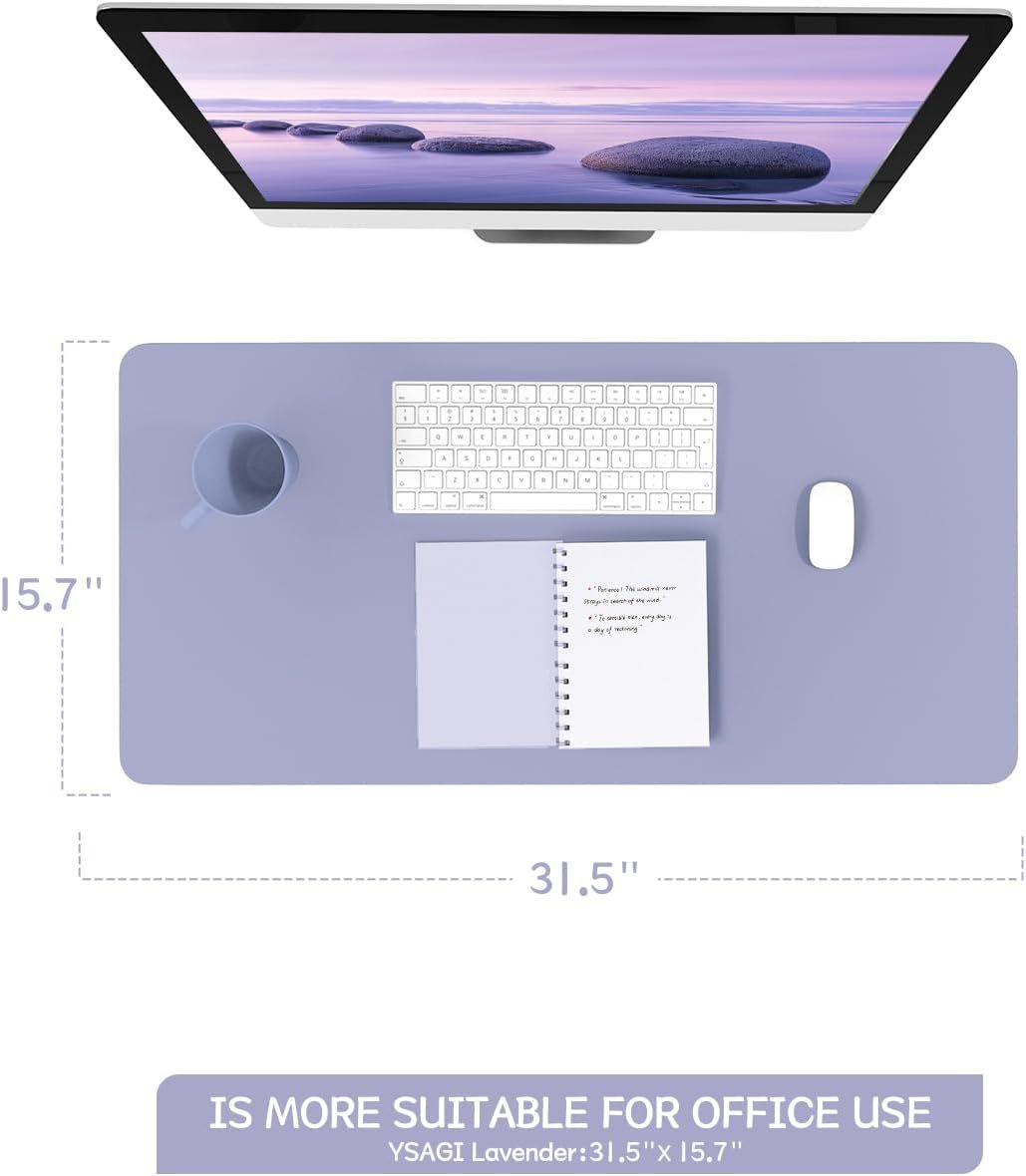 YSAGi Non-Slip Desk Pad,Mouse Pad,Waterproof Leather Desk Table Protector,Ultra Thin Large Desk Blotter, Easy Clean Laptop Desk Writing Mat for Office Work/Home/Decor(Lavender, 31.5" x 15.7")