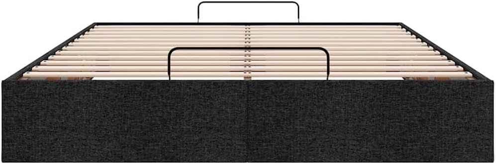 vidaxl Ottoman Bed Frame - Black Queen Size Fabric Storage Bed with Hydraulic Lift/Slat Base for Modern Bedroom