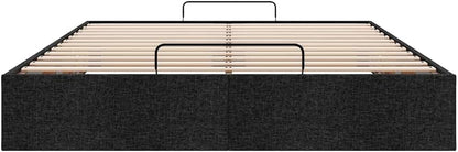 vidaxl Ottoman Bed Frame - Black Queen Size Fabric Storage Bed with Hydraulic Lift/Slat Base for Modern Bedroom