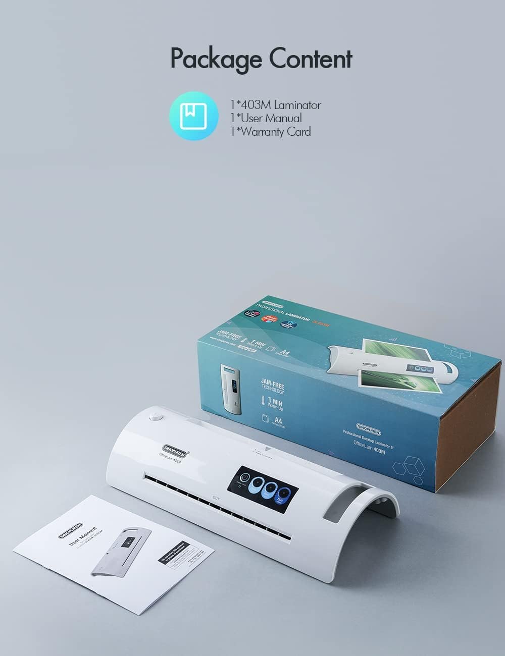 Laminator Machine, SINOPUREN Laminating Machine, Thermal Lamination 9-inch Quick 1min Warm-up JamFree-Tech Personal Lamination Work with 3mil 4mil 5mil Pouches, School/Office/Home use, White