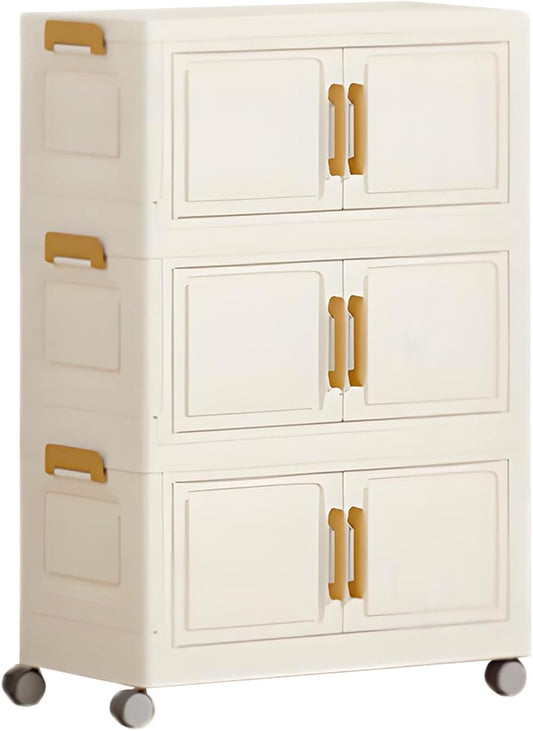 3 Tier Stackable Storage Bins with Lids, Storage Box-Closet Organizers with Wheels Heavy-Duty Collapsible Containers with Doors for Home Organization, Bedroom, Office, Dorm