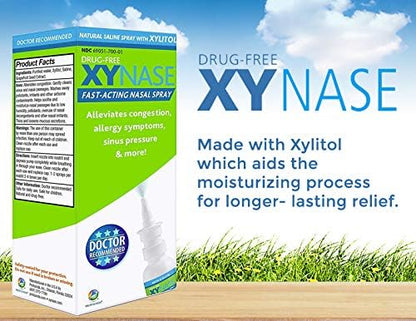 Xynase Natural Saline Nasal Spray with Xylitol - Relieves Nasal Congestion, Dry Nose, Allergy Symptoms, Sinus Pressure (0.75 fl oz Each) 3 Pack