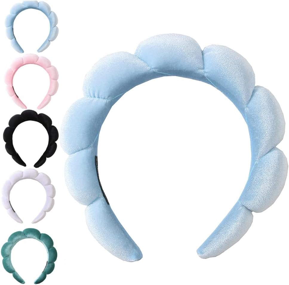 Spa Headbands for Women-Headband for Washing Face, Makeup, Skincare, Shower, Hair Accessories -Sponge & Velvet Fabric Headbandn (Blue)