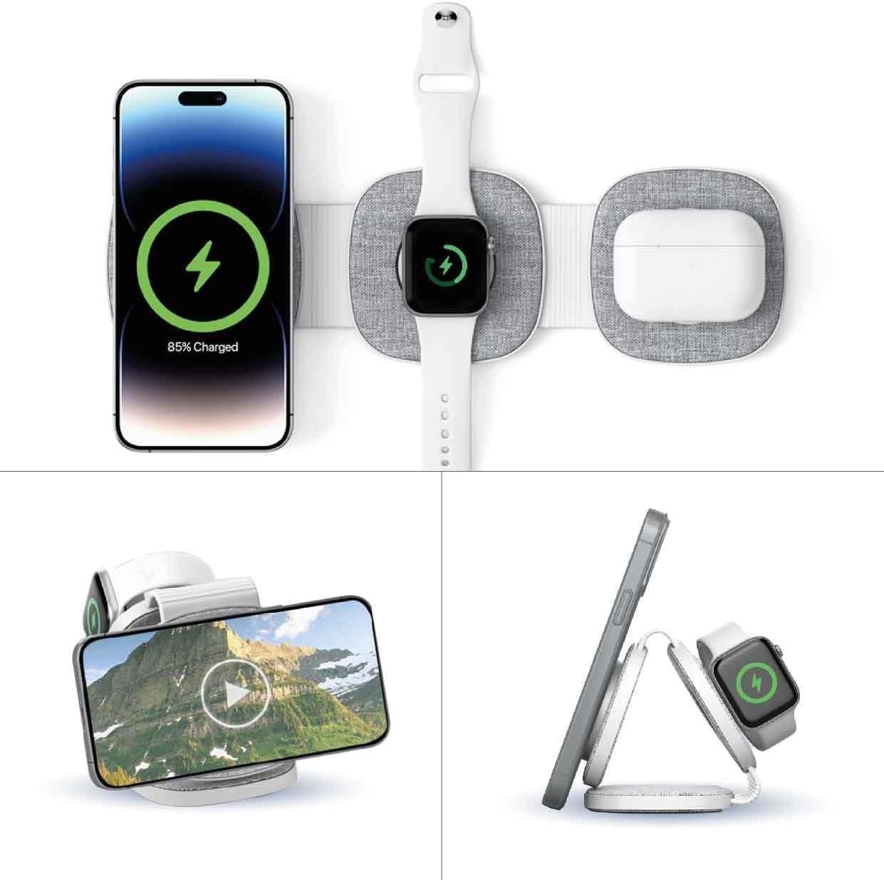 Laser 3 in 1 Travel Wireless Charging pad, USB-C, Apple, iPhone, Apple Watch, Airpod, Travel, Foldable, Carry Bag