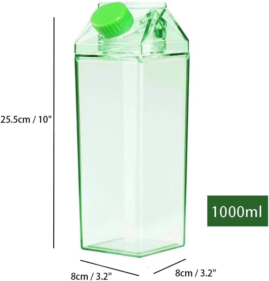 1000ml/34oz Cute Leakproof Clear Milk Carton Water Bottle Portable Drinkware for Outdoor Climbing Tour or Camping