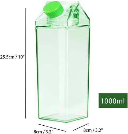 1000ml/34oz Cute Leakproof Clear Milk Carton Water Bottle Portable Drinkware for Outdoor Climbing Tour or Camping