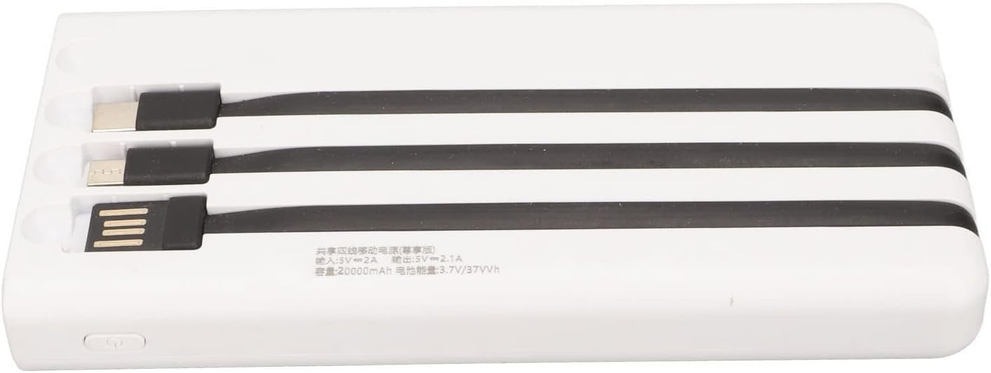 Solar Power Bank Portable 20000mAh Phone, Support Power Display 3 Output and 1 Input Cables and Flashlight, Portable Solar for Hiking Fishing and Traveling (White)