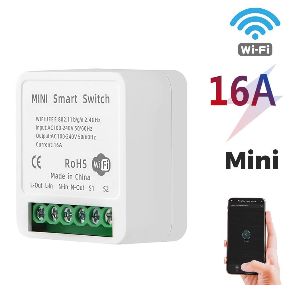 Domary Mini WiFi Switch Module 16A Wi-Fi Intelligent Relay Light Switch APP Remote Control Voice Control DIY Breaker Module Home Appliance Automation (AC 100-240V)