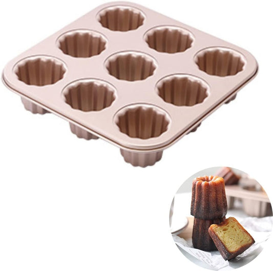 iToids 9 Cups Canele Mold Cake Pan, Canele Pan Non-Stick Baking Pan for Oven Carbon Steel Caneles molds Bakeware Tools Canele French Pastry Molds Muffin Muffin Cupcake Pan (9-Cavity)
