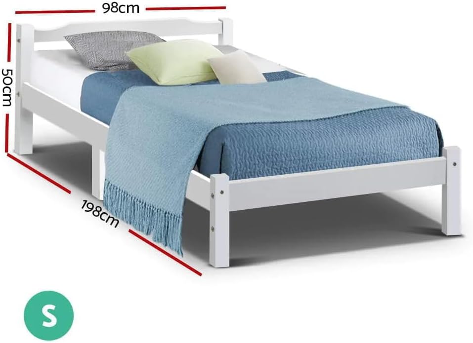 Artiss Bed Frame Wooden Single, White Single Bed Base with 26cm of Storage Space, Sturdy Timber Bed Frame, Solid Pine Wood Platform，Platform Base with Headboard for Guest Room, No Box Spring Needed
