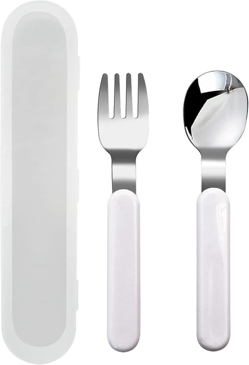 VANRA 2-Piece Children Fork and Spoon Set 18/10 Stainless Steel Child Flatware Set Kids Utensils Set with Case for Lunch Box