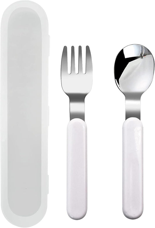 VANRA 2-Piece Children Fork and Spoon Set 18/10 Stainless Steel Child Flatware Set Kids Utensils Set with Case for Lunch Box