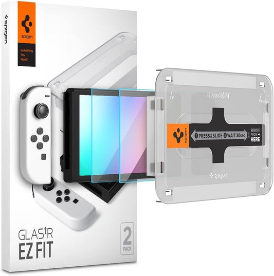 Spigen Tempered Glass Screen Protector [GlasTR EZ FIT] designed for Nintendo Switch (OLED model) - 2 Pack