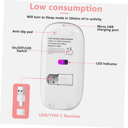 Uonlytech Upgrade Your Desk Double-Jointed Wireless Mouse Silent RGB Lighting / -c for Home/Office Use