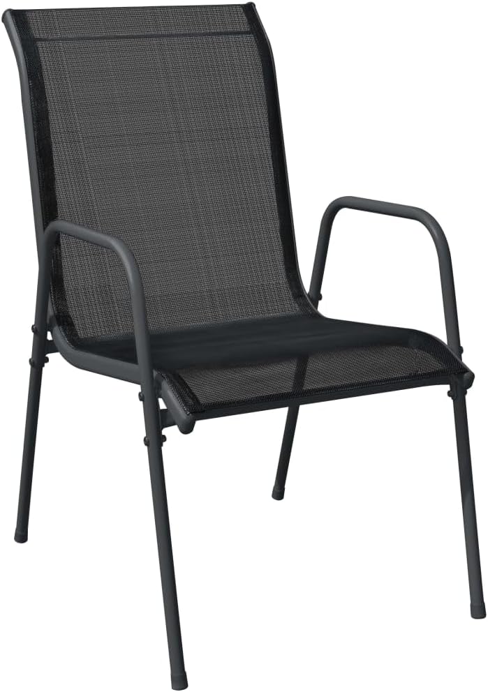 vidaXL 7-Piece Outdoor Garden Dining Set - Black and Anthracite - Weather-Resistant Steel and Textilene Construction with Tempered Glass Tabletop