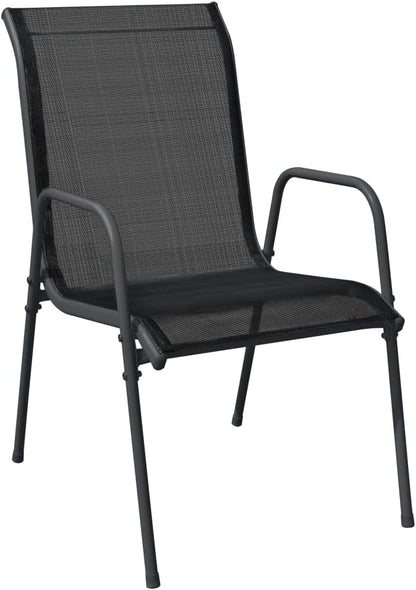 vidaXL 7-Piece Outdoor Garden Dining Set - Black and Anthracite - Weather-Resistant Steel and Textilene Construction with Tempered Glass Tabletop
