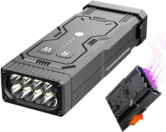 Multi Function Rechargeable Self-Defense LED Flashlight with Arc Lighter Hidden Camera Detectors, Portable Self Protective Tactical Flashlight for Travel,Camping,Emergency,Gifts for Men&Women (Black)